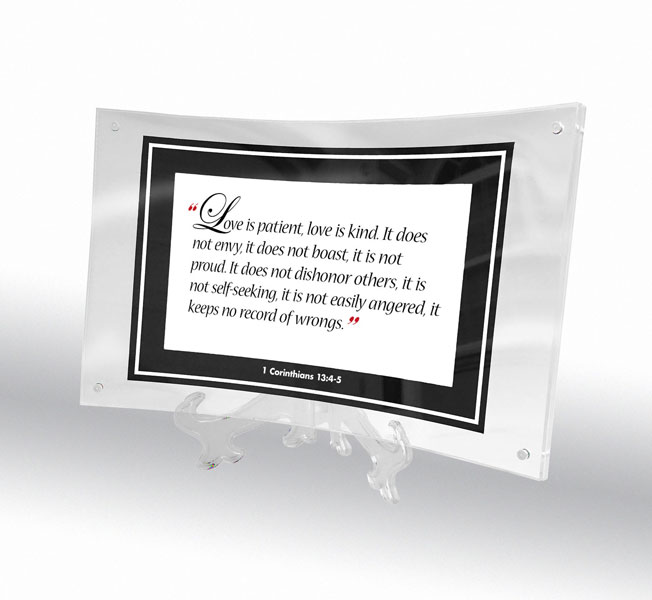 1 Corinthians 13:4-5 in curved acrylic frame